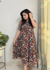 Printed georgette black midi